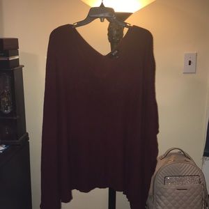 A.n.a Burgundy V Neck Sweater Top
